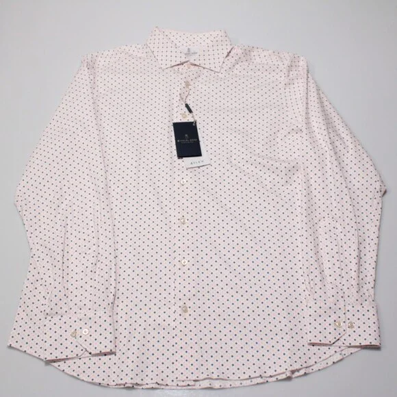 Emanuel Berg NWT Casual Button Down Shirt Size 44 17.5 XL in Pink/White/Blue